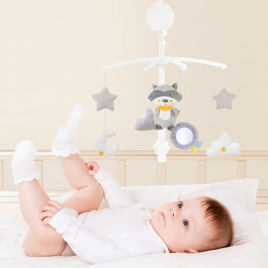 Mobile bébé doux et rassurant Musical Apaisant Raton Laveur