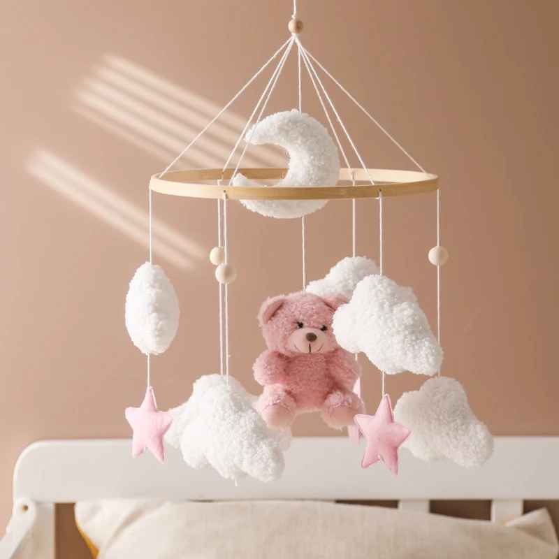 Mobile bébé musical doux chaleureux léger suspendu Ours Rose Berceuses apaisantes