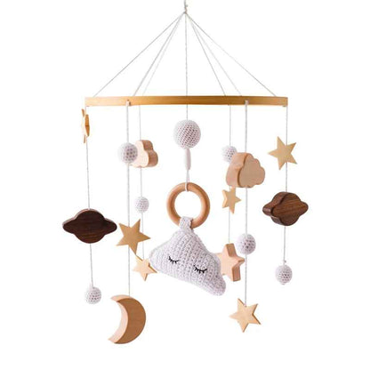Mobile bébé nuage blanc tricoté Bois et Laine Éveil Artisanal