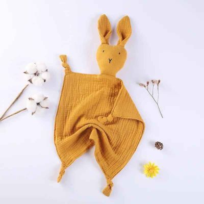 Doudou confortable moutarde Lapin en Mousseline