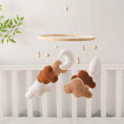 Mobile musique bebe doux décoratif Nuages Marron Berceuses Apaisantes